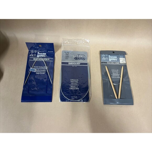Lot Of 3 - Susan Bates Quicksilver & Silvalume Circular Knitting Needles Various - Picture 1 of 6